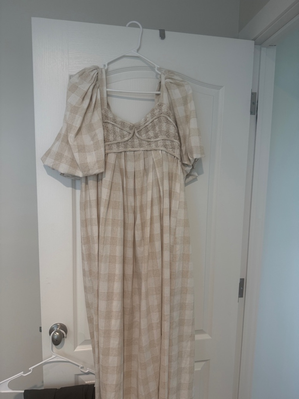 Cream Plaid Smocked Maxi Dress - Unbranded